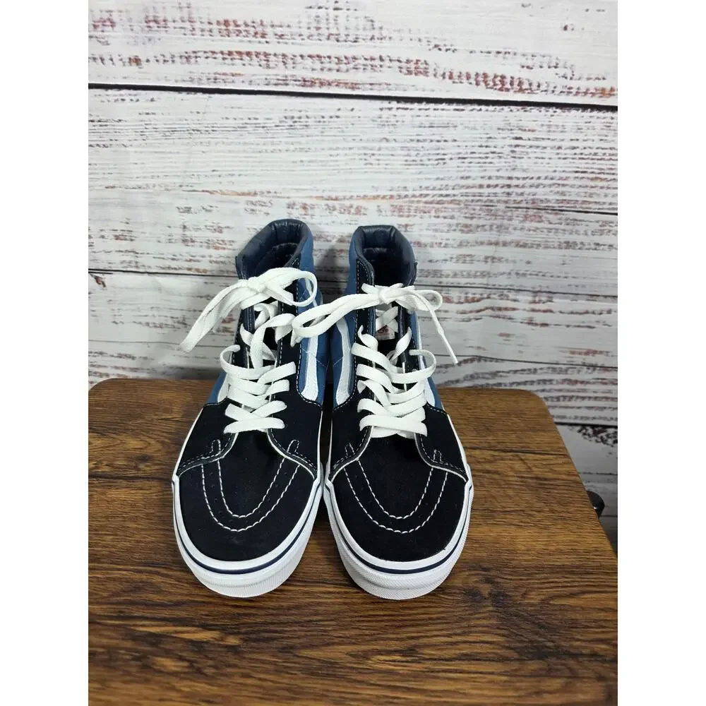 Vans Sk8-Hi Top Sneakers Women's 6.5 Blk Blue White Suede Canvas